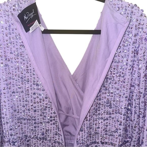Mac Duggal Sequin Long Sleeve Cocktail Midi Dress in Lavender Purple Size 14 - Picture 7 of 10
